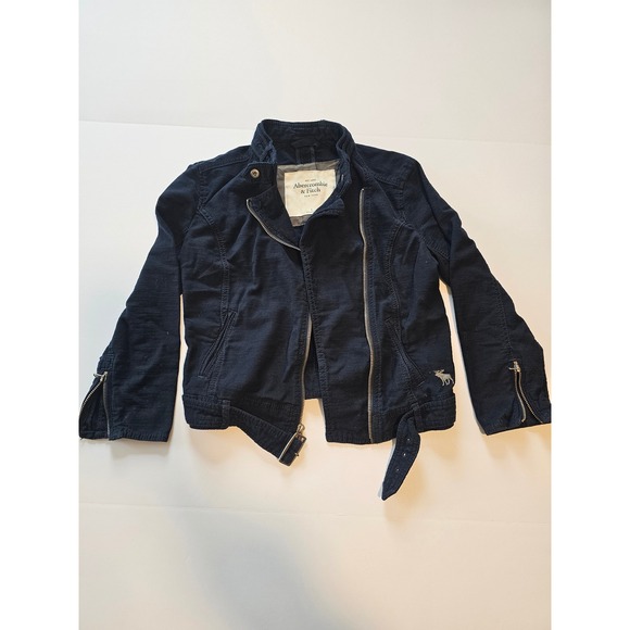 Abercrombie & Fitch Jackets & Blazers - Abercrombie & Fitch Moto Jacket Womens Small Navy Blue Cotton Asymmetric Zip